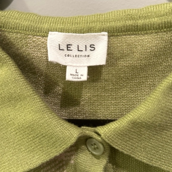 Lelis Olive Green Split Patterned Collared Sweater Dress Size L - Picture 4 of 4